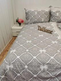 Vintage szürke Szalag pamut ágynemű TiaHome - 1x Párna 90x70cm, 1x Paplan 140x200cm