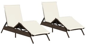 2 db barna polyrattan napozóágy párnával