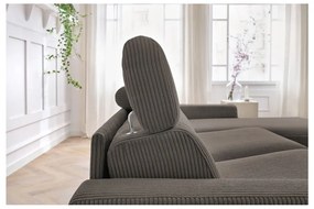 Szürkésbarna kordbársony kinyitható sarokkanapé (variálható) Monaco – Bobochic Paris