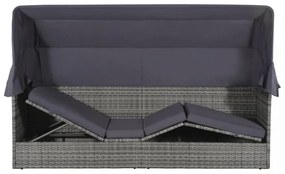 szürke polyrattan napellenzős kerti ágy 205 x 62 cm