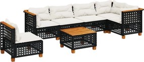 vidaXL 7 részes fekete polyrattan kerti ülőgarnitúra párnával