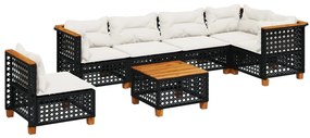 vidaXL 7 részes fekete polyrattan kerti ülőgarnitúra párnával