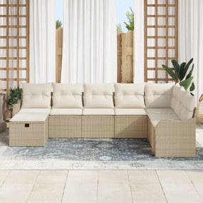 8 Darabos Kerti Kanapé Készlet Párnákkal Bézs Poly Rattan, 2 Személyes Kerti Kanapé Párnákkal Bézs Poly Rattan