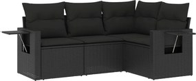vidaXL 4 részes fekete polyrattan kerti ülőgarnitúra párnákkal