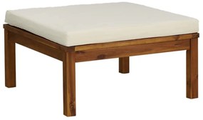 vidaXL tömör akácfa lábtartó krémfehér párnával