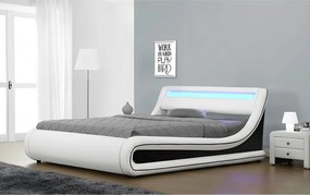 dupla ágy RGB LED világítással, fehér/fekete, 180x200, MANILA NEW