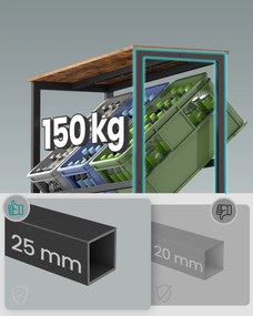 2 szintes, 6 rekeszes acél ital tároló állvány vintage barna és fekete színben