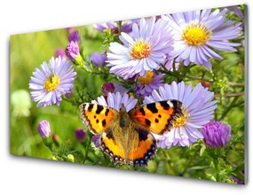 Fali üvegkép Növény virágok Butterfly Nature 100x50 cm 2 fogas