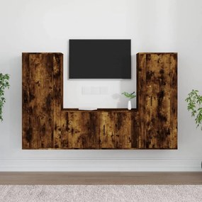 3 részes füstös tölgy színű szerelt fa TV-szekrényszett