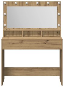 Sminkasztal LED fényekkel Mesterséges tölgyből, 100x41x135 cm