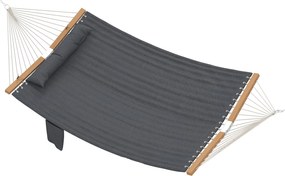 Outsunny kétszemélyes steppelt kültéri függőágy fejpárnával, újságtartóval és bükkfa szétfeszítőrudakkal, 200 x 140 cm — szürke | Aosom