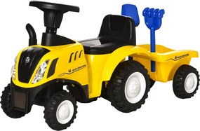 HOMCOM Sit-on Digger NEW HOLLAND Fűrészgép Kormánykerékkel és Fénnyel Gyermek Fűrészgép Ülőhelyzettel, 25kg-ig Terhelhető, 1-3 Éves Gyermekeknek, Sárg
