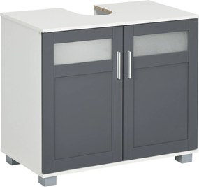 Kleankin Mosdó Alatti Szekrény Két Temperált Üvegajtóval és Állítható Polccal 69x35x59 cm Fehér és Szürke | Aosom