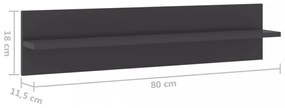 4 db magasfényű szürke szerelt fa fali polc 80 x 11,5 x 18 cm