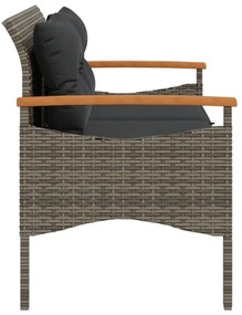 szürke polyrattan kerti pad párnával 116 x 62,5 x 74