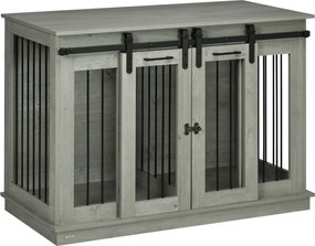 PawHut Kutyaketrec Bútor Két Szobás Opcióval, 2 Ajtós Modern Fém Kutyás Doboz Benti Használatra, Kutyaotthon Nagy Kutyák Számára 30 kg-ig, Kutyaház 12