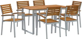 vidaXL Kert étkező szett 7 pcs Szürke Tömör Akácfa