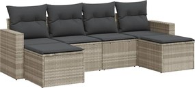vidaXL 6 részes világosszürke polyrattan kerti ülőgarnitúra párnákkal
