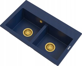 Gránit Mosogató Kétrekeszes Duó Sötétkék Mosogató Arany Szifon