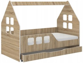 Házikó gyerekágy ágyneműtartóval 160 x 80 cm Sonoma tölgyfa - balos