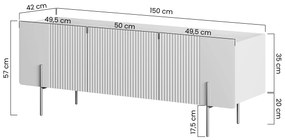 Malmi TV szekrény 150 cm fém lábakon – kasmír / krém bianca / fekete lábak