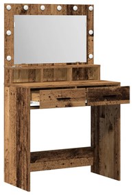 LED-es öltöztetőasztal régi fa hatással 79x41x135 cm