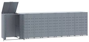 szürke acél kerekes tároló 6 szemeteskukához 414 x 79 x 117 cm