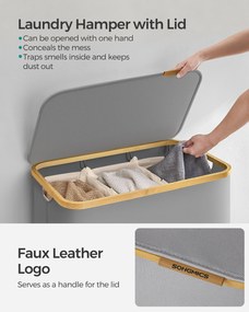 Fedeles, 3 rekeszes mosókosár, 150L, levehető bélés, összecsukható, galambszürke