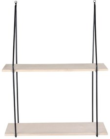 Haag polc, 2 natúr fa polccal, fekete keret 55x21 cm