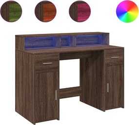 vidaXL barna tölgy színű szerelt fa íróasztal LED-ekkel 120x55x91 cm