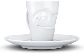 Fehér 'mosolygós' porcelán csésze és alátét, 80 ml - 58products