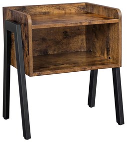 Rusztikus kis asztal, ipari stílusú éjjeliszekrény nagy rekesszel 42 x 52 x 35 cm | VASAGLE