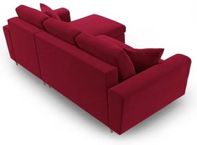 Piros bársony kinyitható tárolóhelyes sarokkanapé Kyoto – Cosmopolitan Design