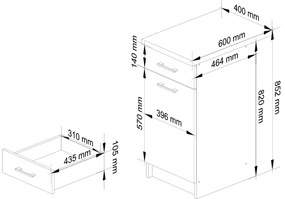 Alsó konyhaszekrény Organo S40 (fehér + grafit). 1117540