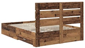 vidaXL Ágykeret fiókkal fejtámlával Öreg fa 140 x 190 cm Faanyag