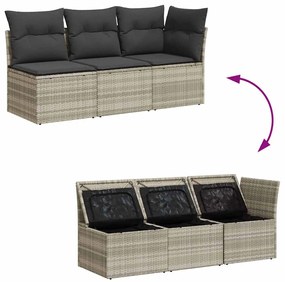 3 személyes világosszürke polyrattan kerti kanapé párnával