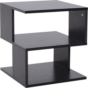 HOMCOM Design Kávézó Asztal, Fehér Nappali Asztal, 2 Nyitott Polccal, Modern Dizájn, Kávézó és Nappali Asztal, Fa, 40x40x43 cm, Fekete | Aosom