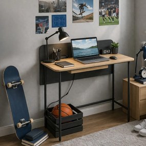 Számítógépasztal, tölgy/fekete, KOMPUS