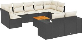 vidaXL 10 részes fekete polyrattan kerti ülőgarnitúra párnákkal