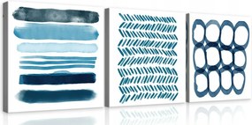 Vászonkép 75x25 Absztrakt triptichon akvarell kék minimalizmus geometria