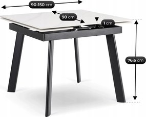 Stół LARES Ceramiczny Rozkładany 90-150 cm Biały Marmur/Czarny