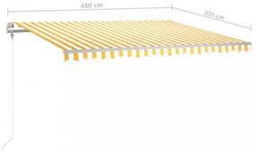sárga és fehér kézzel kihúzható LED-es napellenző 4,5x3 m
