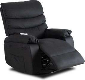Masszírozós, hintafunkciós dönthető fotel fekete színben, műbőr kárpittal BRUCE