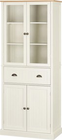 HOMCOM Konyhai Tároló Szekrény 2 Üvegajtóval, 1 Fiókkal és Állítható Polcokkal az Étkezőbe vagy Nappaliba 76x40x182,5 cm Krém | Aosom