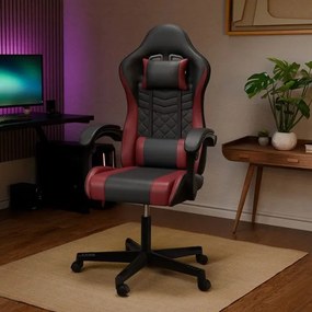 Ergonomikus gamer szék fekete/piros párnákkal