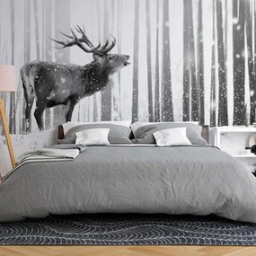 Öntapadó fotótapéta - Deer in the Snow (Black and White)