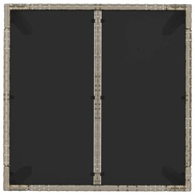 szürke polyrattan üveglapos kerti asztal 90 x 90 x 75 cm