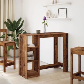 antik fa színű szerelt fa bárasztal polccal 124 x 46 x 103,5 cm