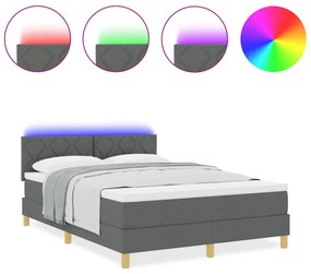 Box Spring Ágy Matraccal és LED-del Sötétszürke 160x200 cm Szövet