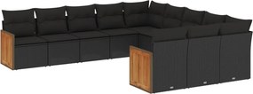 vidaXL 11 részes fekete polyrattan kerti ülőgarnitúra párnákkal